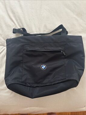 BMW Black Nylon Tote with Front Zip Pocket and Logo
